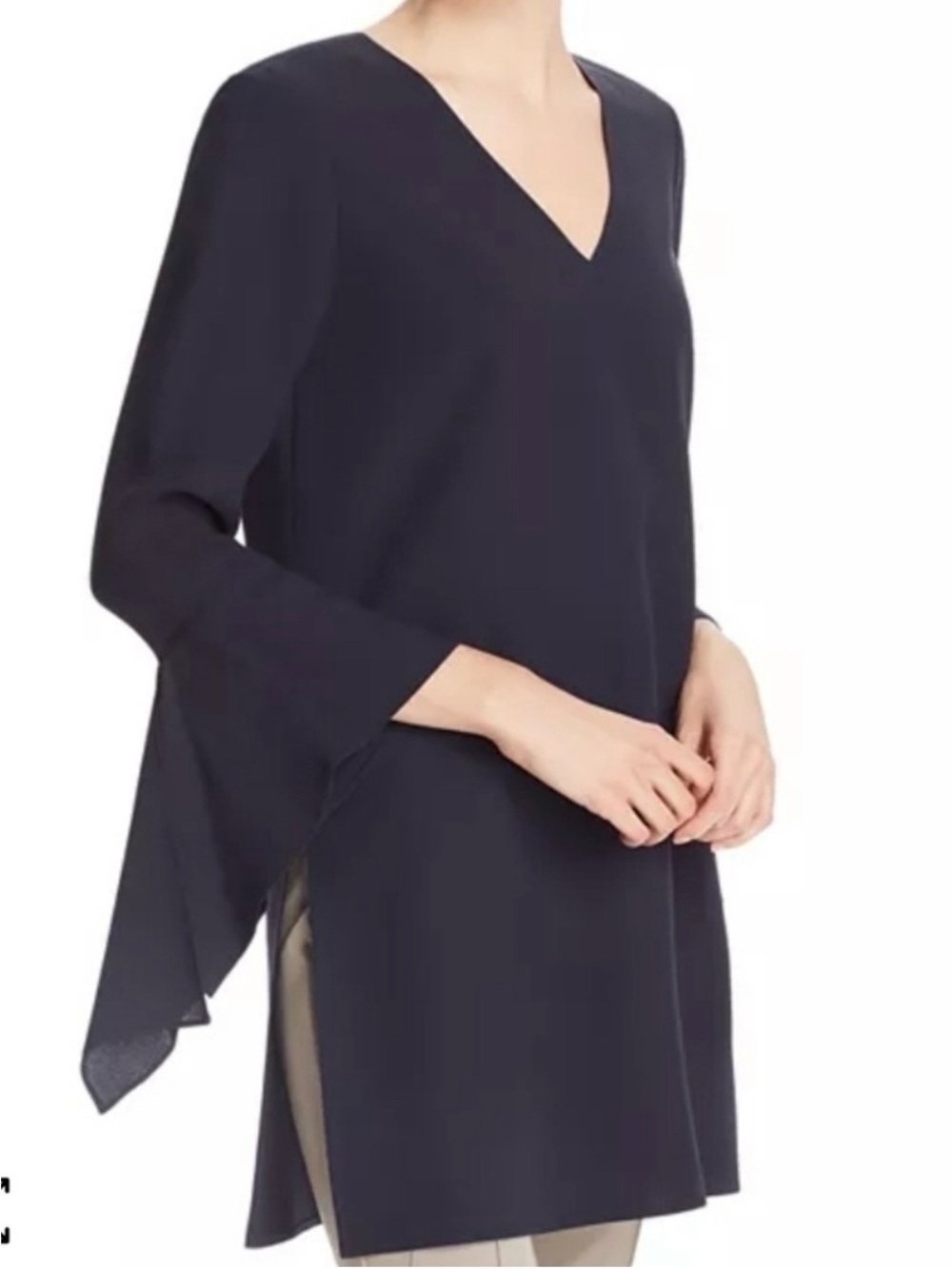 Lafayette 148 New York Navy V-Neck Asymmetric Sleeve Tunic
